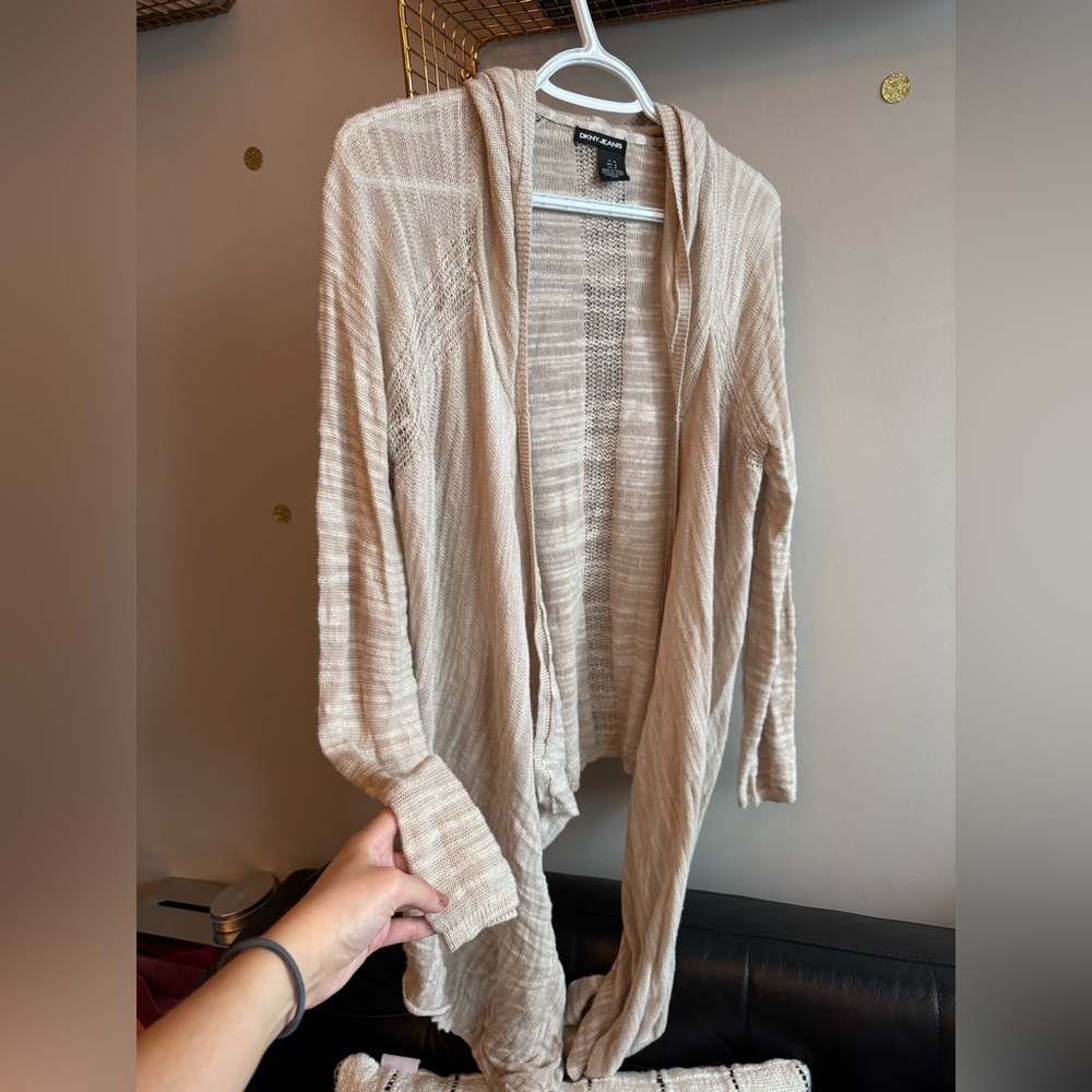 DKNY Beige Open-Front Vacation Cardigan